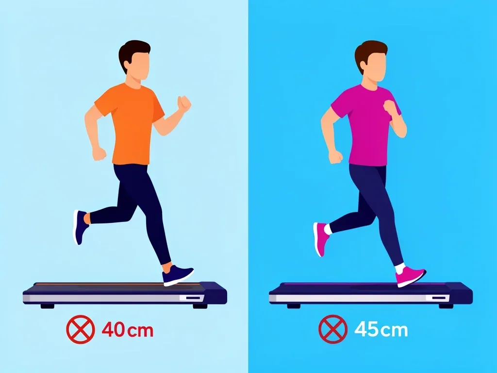 Is 40 cm Enough for Jogging on a Walking Pad? Person jogging on 40 cm belt with feet near edge versus comfortable jogging on 45 cm belt