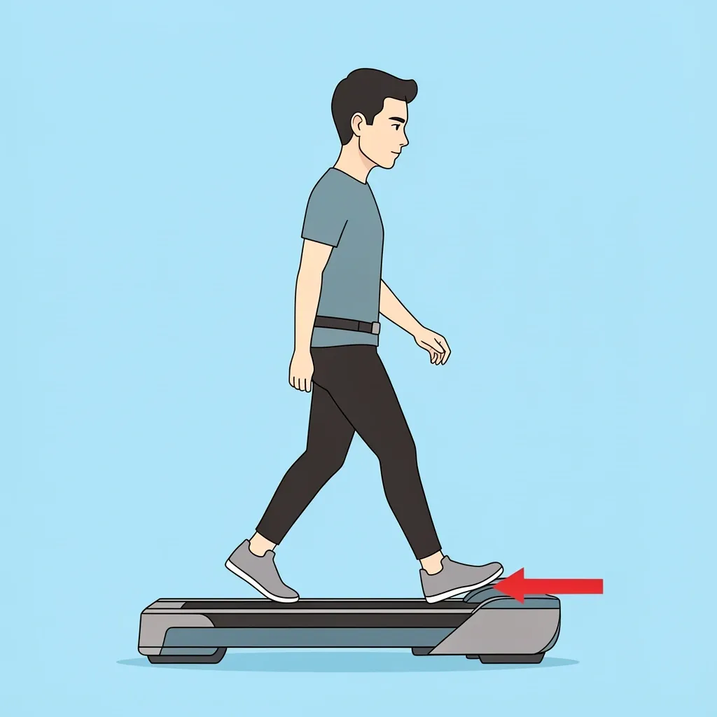 Short Belt Stride Problem Illustration of a person walking on a short walking pad belt with toes near the front cover