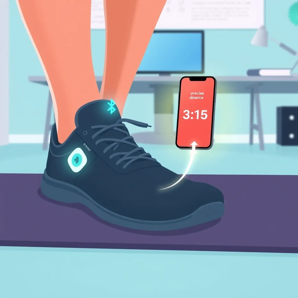 Foot Pod Wearable for Accurate Walking Pad Distance Shoe with foot pod sensor connected to smartphone for accurate walking pad distance tracking