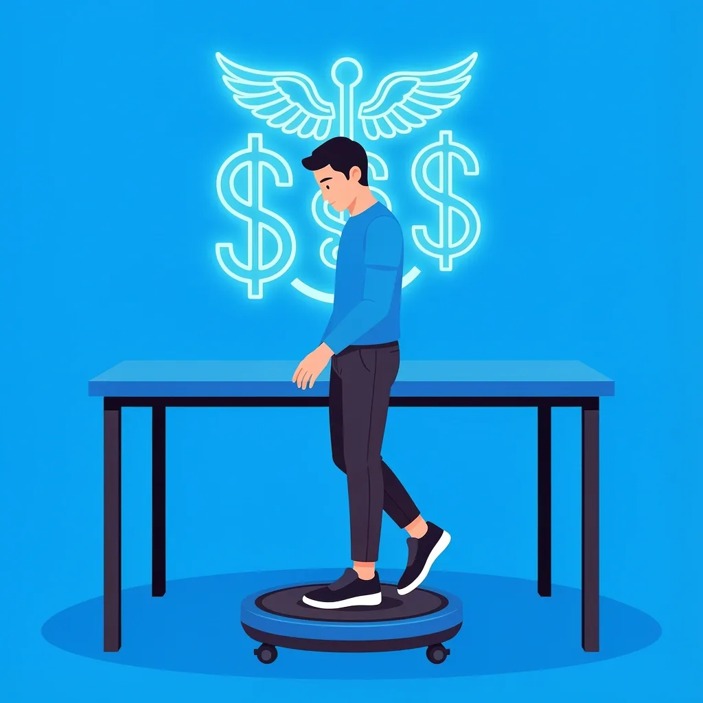 Person walking on a walking pad with medical and dollar symbols floating above, representing FSA eligibility