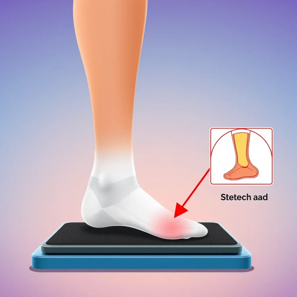 Arch Collapse on Walking Pad in Socks Illustration showing foot arch collapsing while walking in socks on a walking pad belt, indicating loss of arch support and strain on plantar fascia.