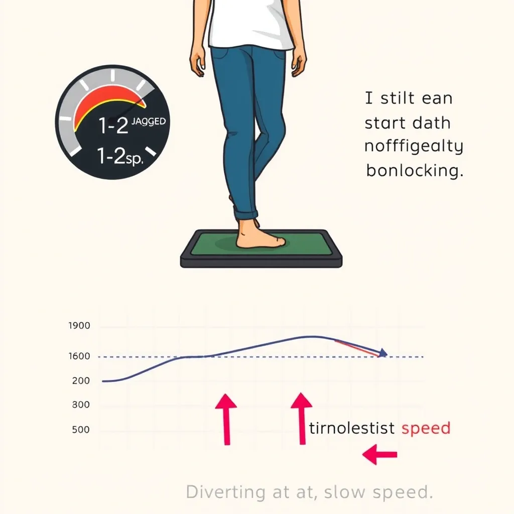 Low Speed Walking Pad Calibration Error Illustration of slow walking on a pad with choppy gait and distance divergence graph