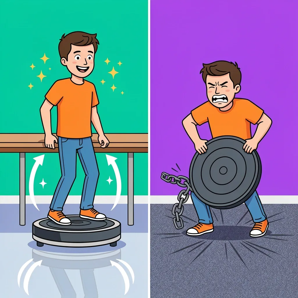 Portability Marketing Myth vs Reality Split illustration showing marketing illusion of easy walking pad portability versus the real awkward lifting struggle