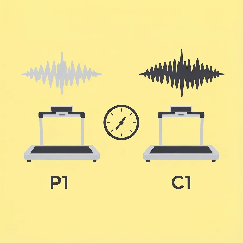 WalkingPad Motor Noise Comparison Comparison of noise levels between two treadmills with sound wave icons
