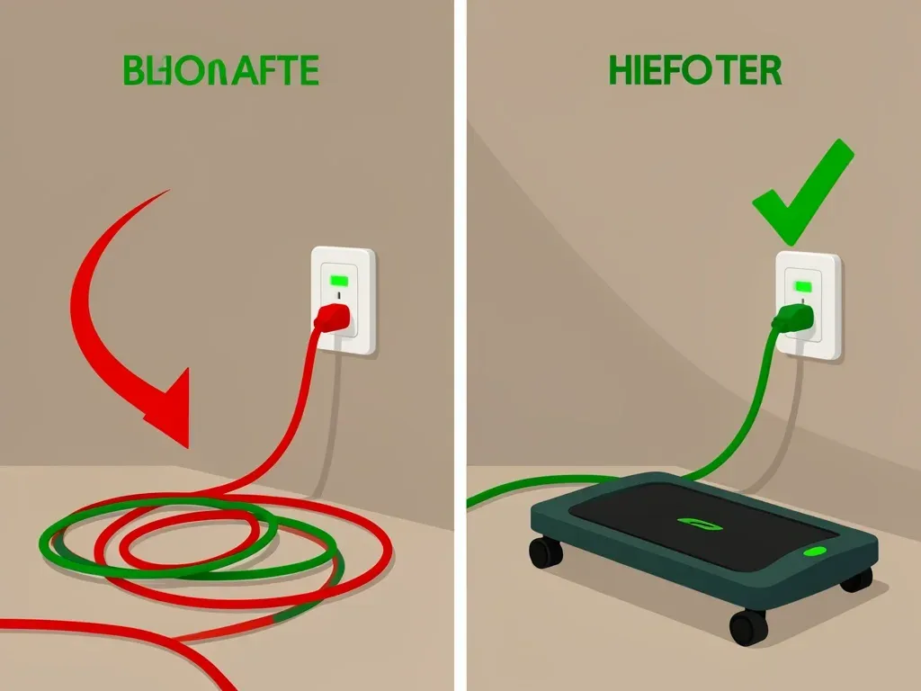 Reposition Walking Pad to Avoid Extension Cord Faceless character moving walking pad closer to wall outlet, eliminating need for extension cord