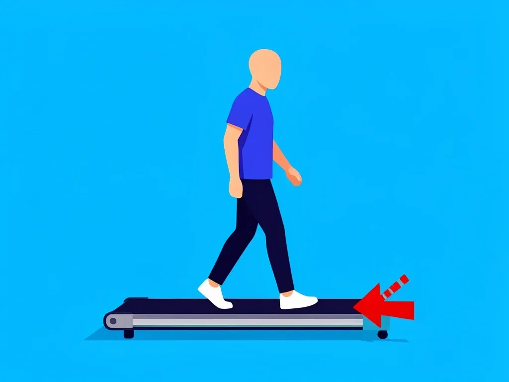 Risks of Using a Too Narrow Walking Pad Belt Person walking stiffly on a narrow belt with a red warning arrow indicating misstep risk
