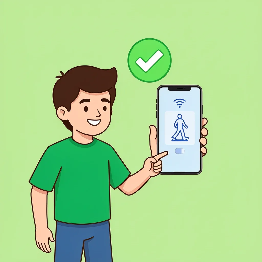 Person pairing a walking pad with a smartphone app via Bluetooth.