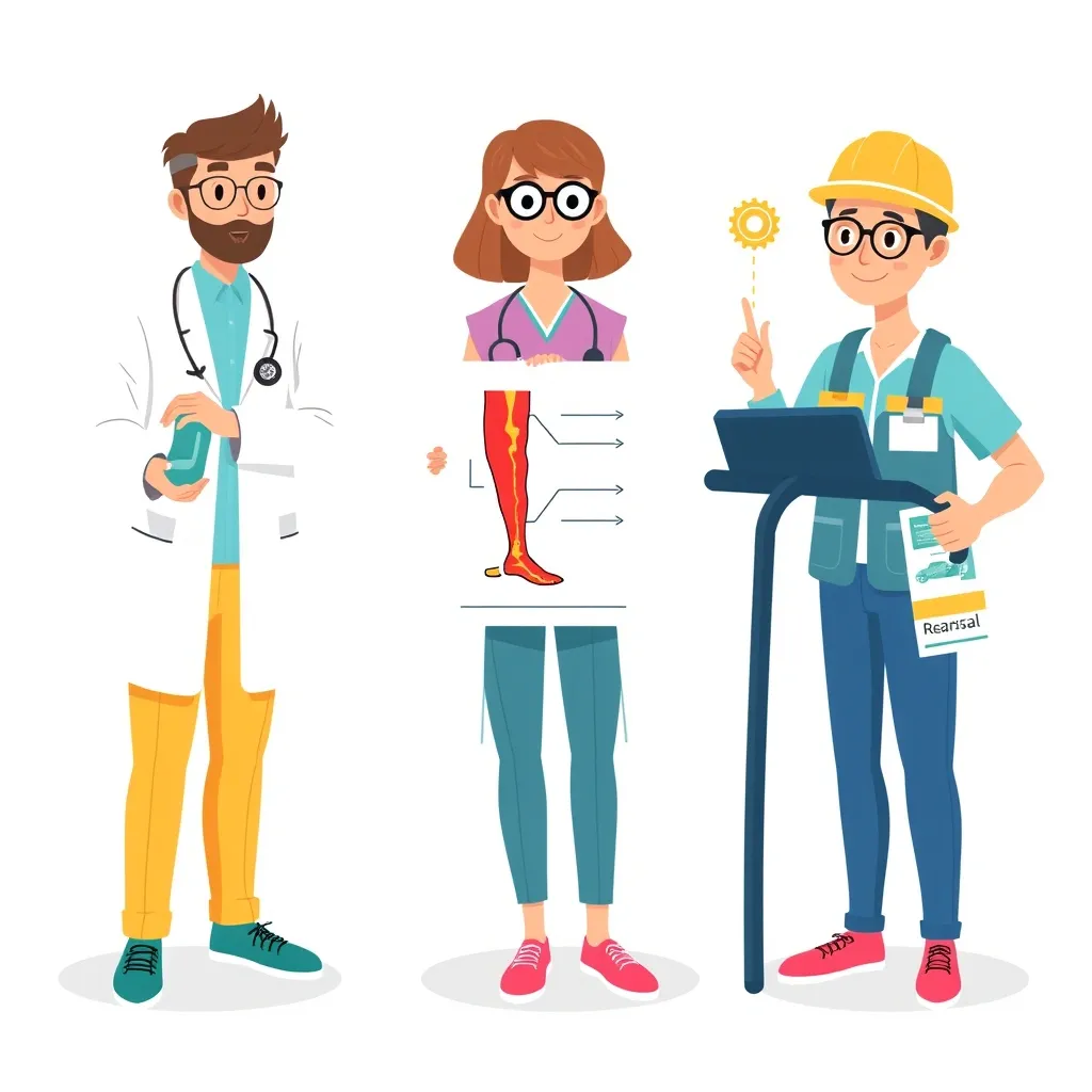 Expert Consensus on Walking Pad Socks Illustration of three experts - podiatrist, physical therapist, and treadmill engineer - giving advice against walking in socks on a walking pad.