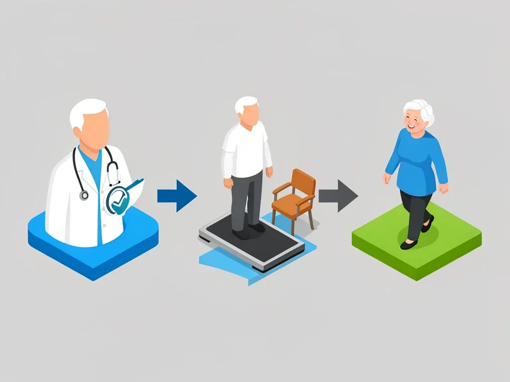 Getting Started with Walking Pad for Seniors Three-step isometric guide for seniors starting a walking pad routine: doctor approval, setup with chair, and slow walking