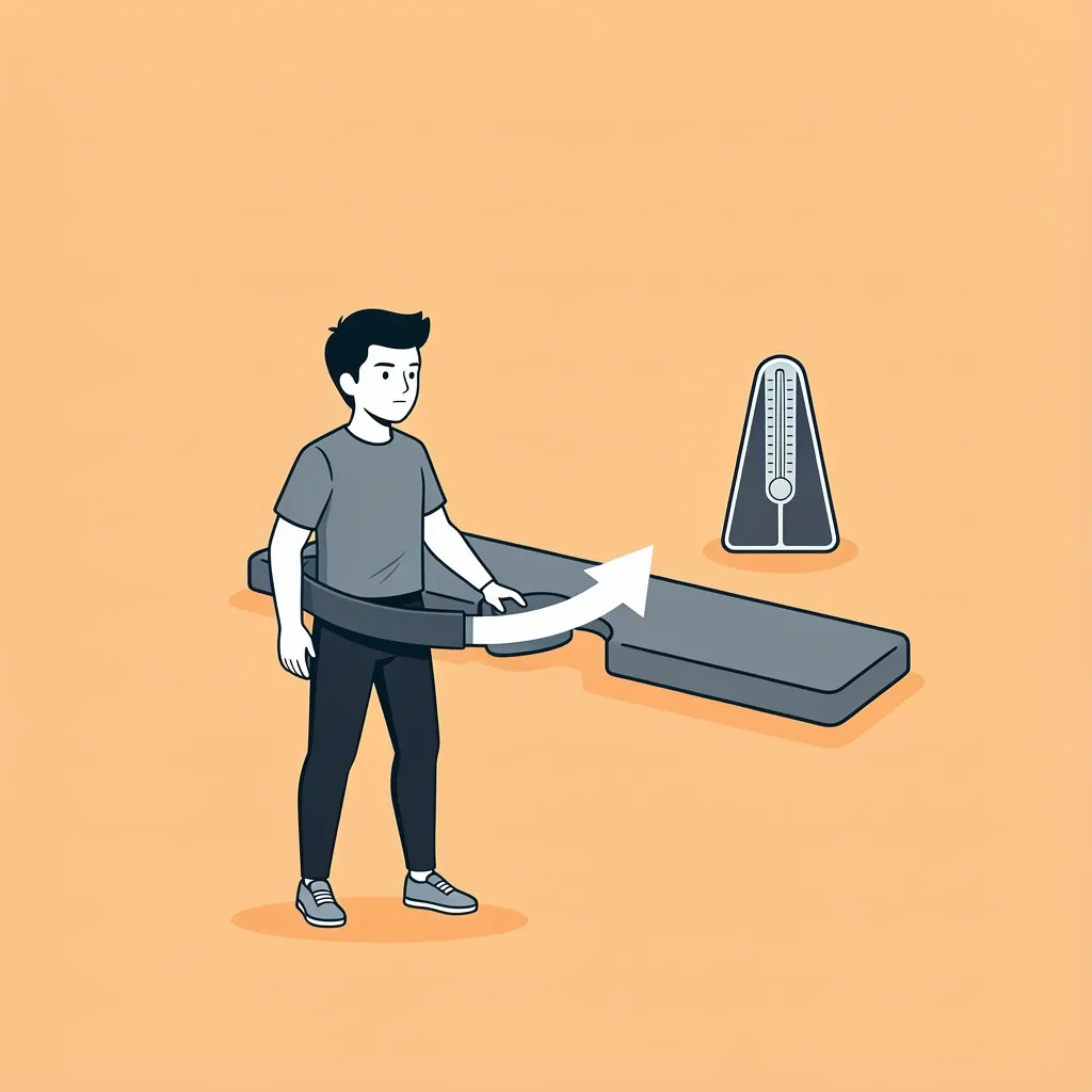 Short Belt Optimization Tips Vector illustration of a person standing near the front of a short belt with a metronome icon