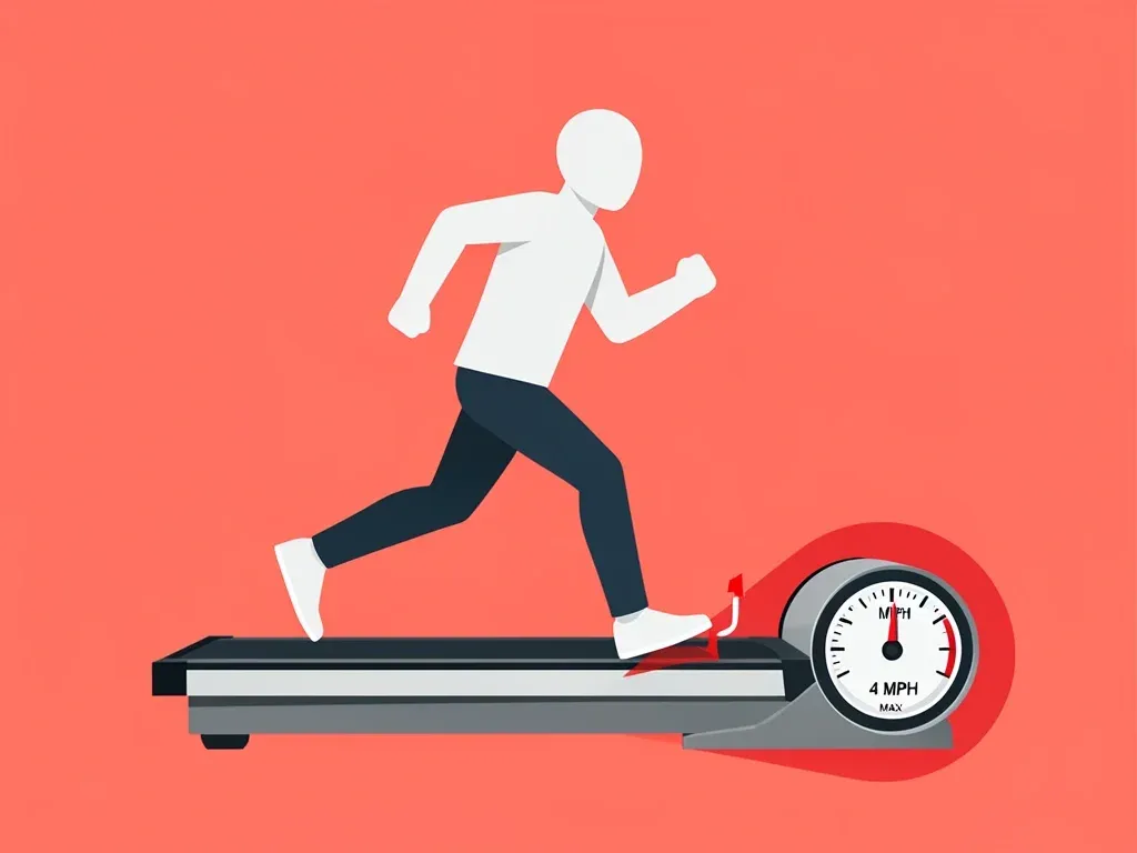 Person running on a short walking pad deck with foot near the motor housing and speedometer at max 4 MPH