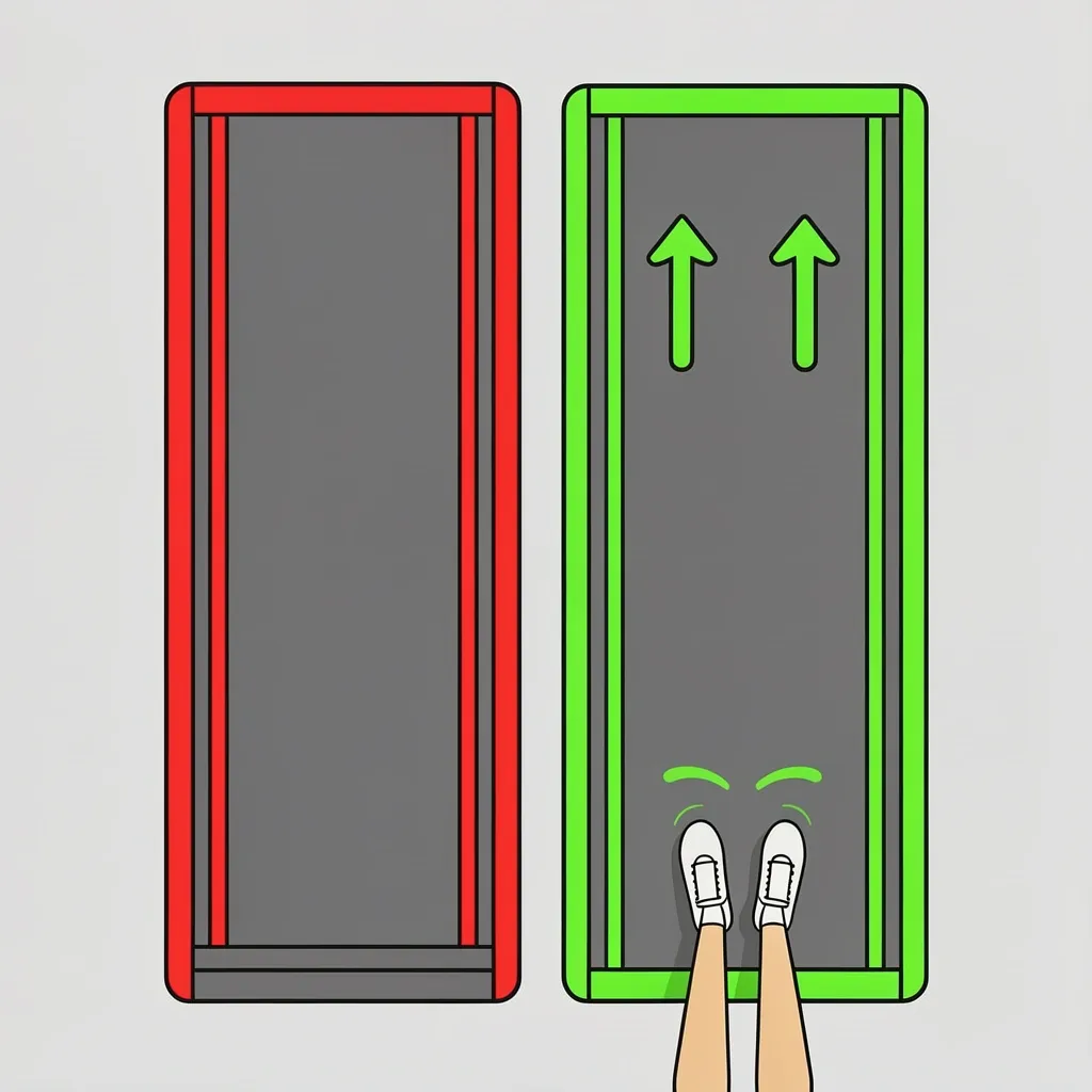WalkingPad Belt Width Comparison Comparison of narrow and wide treadmill belts with feet showing extra space