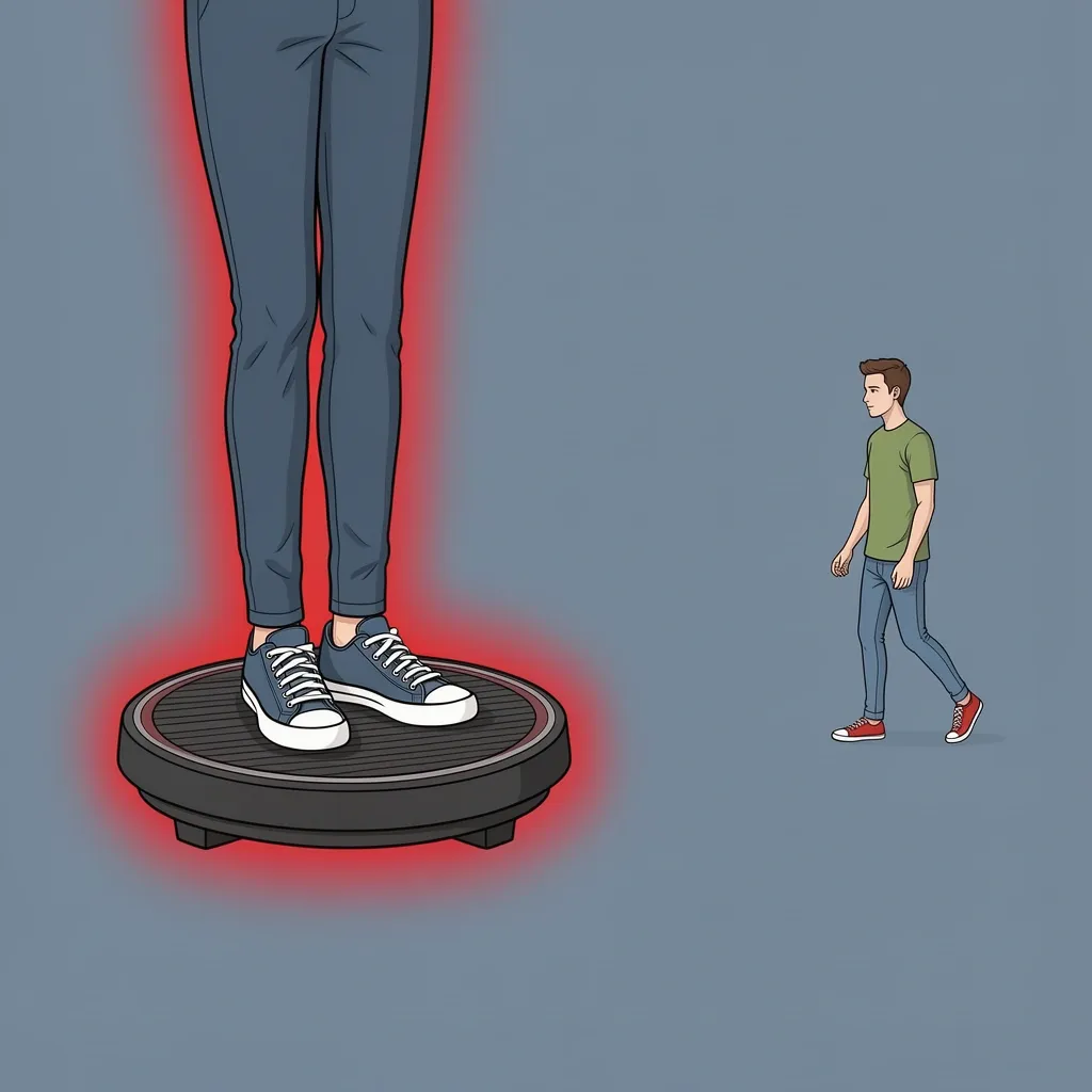 Why 40 cm Is Only the Minimum for Walking Pads Illustration comparing a person with large shoes on a 40 cm walking pad versus a person with smaller shoes on the same width showing comfort differences