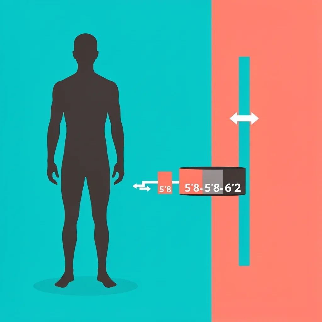 Walking pad length rule of thumb for height ranges Illustration showing a person silhouette next to a color-coded walking pad belt with arrows indicating recommended belt lengths for different height ranges.