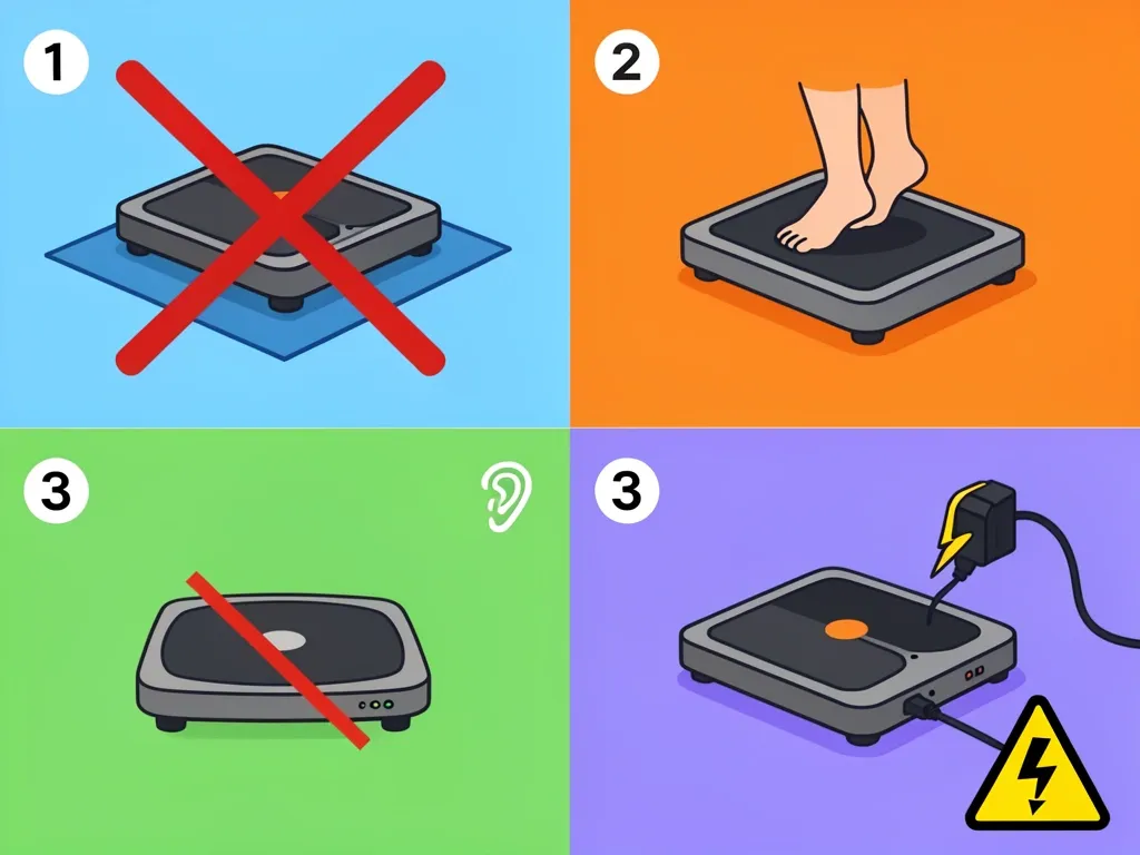 Four panels debunking walking pad myths: no carpet use, no barefoot walking, not silent, unplug when not in use.