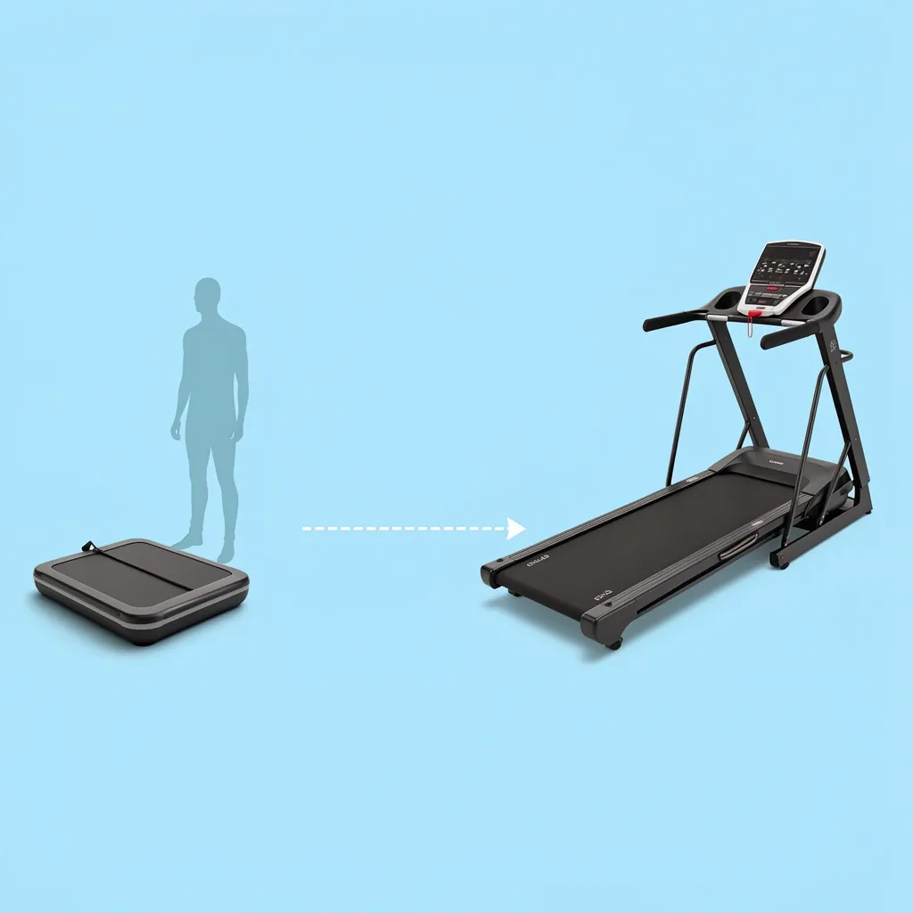 Walking pad vs dog treadmill comparison Comparison of a human walking pad and a purpose-built dog treadmill showing size and safety feature differences