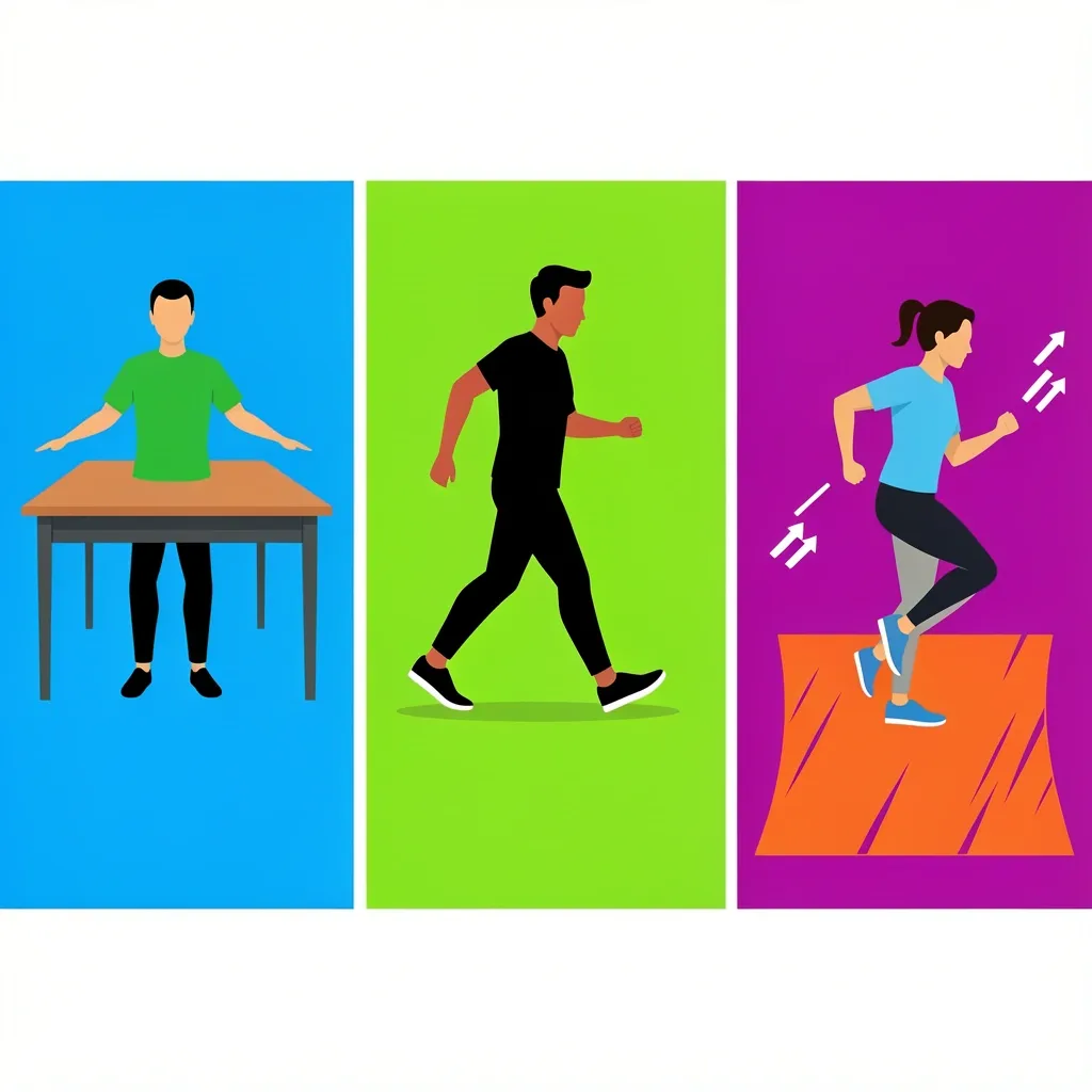 Width Recommendations for Walking, Jogging, and Desk Use Illustration comparing walking pad width needs for desk walking, brisk walking, and jogging scenarios