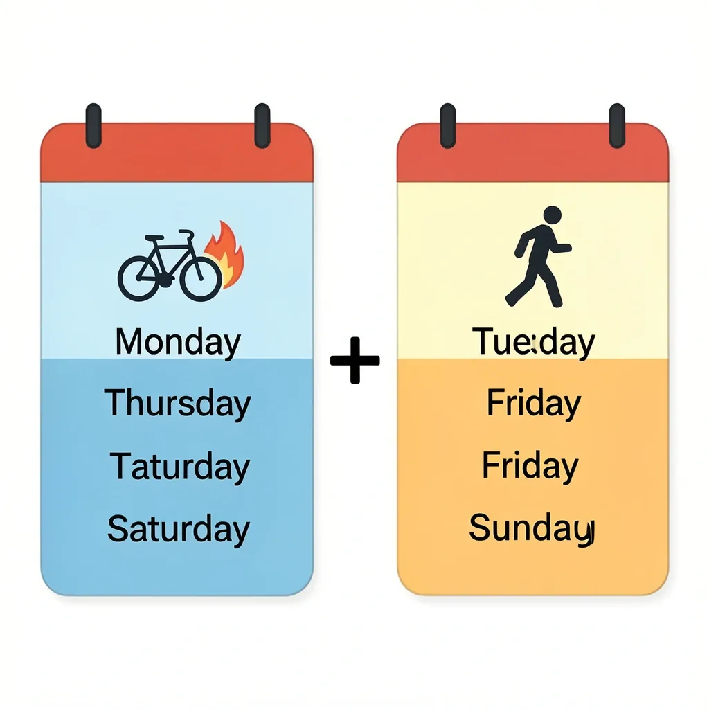 Combined Weekly Workout Schedule Weekly schedule combining walking pad and exercise bike workouts with icons