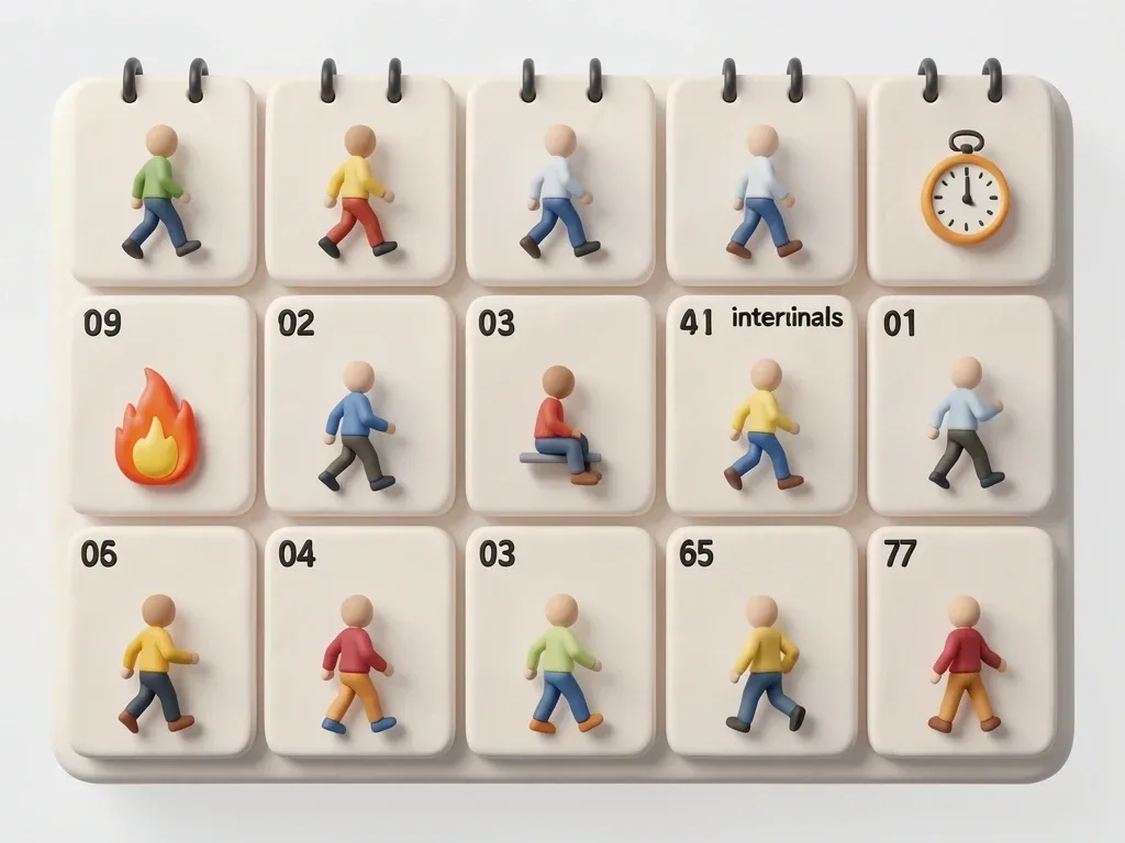 Weekly walking pad routine for weight loss Weekly schedule showing different walking workouts on a walking pad