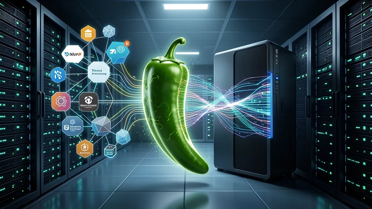 OpenAI's custom Jalapeño inference chip floating in a futuristic data center with dual hardware paths.