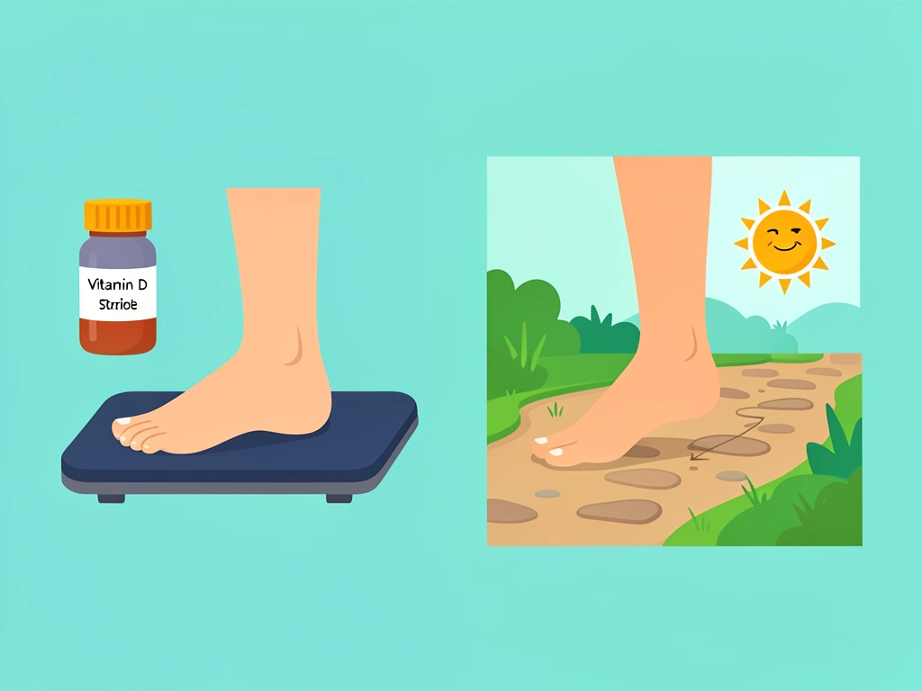 Illustration comparing foot mechanics on walking pad versus outdoor terrain, with Vitamin D reminder